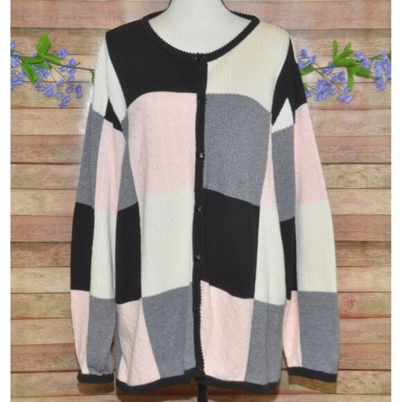 Allison Daley Sweaters - Allison Daley Adorable Colorblock Cardigan Sweater Size 3X Mixed Knit Casual